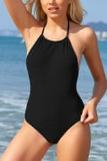 Ženski enodelni kopalni kostum Monokini z vezalkami halterneck odprt hrbet visok izrez odstranljive modelirne skodelice elastičen hitro sušeč oblikuje trebuh za plažo bazen poletne izlete Črn XL