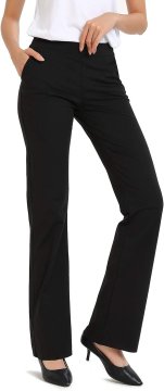 Ženske bootcut hlače elegantne poslovne elastične črne velikost L z nastavljivo dolžino hlačnic 71/76/81/86 cm, neprozorne, 2 sprednja žepa, 2 lažna zadnja žepa, surova obdelava hlačnic