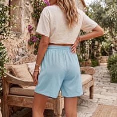 Ženske kratke hlače bermuda za poletje modre barve velikost S z visokim elastičnim pasom in vezalko, 2 žepa, 95% poliester 5% elastan, 4-way stretch, hitro sušeče, dihajoče, do kolena