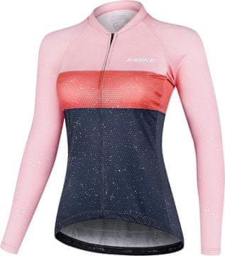 Ženska kolesarska majica z dolgimi rokavi slim fit roza 100% poliester hitro sušeča dihljiva z 3 zadnjimi žepi zadrga z zaščitno zaklopko odsevni elementi silikonski protidrsni trakovi velikost 2XL
