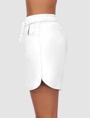 Ženske kopalne kratke hlače bele barve velikost S hitro sušeče se, 6 palcev (15 cm), visoki pas High Waist z nežnim oblikovanjem trebuha, 2 žepa, elastičen pas z vrvico, brez mrežice