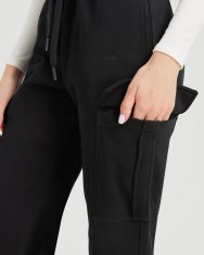 Ženske športne hlače cargo z visokim pasom, črne, 2XL – 89% bombaž, 11% poliester, elastični pas z vrvico, stranski žepi cargo, notranjost loopback, za šport, dom, delo na daljavo in potovanja