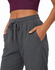 Ženske športne hlače za jogging dolge hitro sušeče temno sive XL, 90% najlon 10% elastan, nastavljiv pas z vrvico, nastavljiv spodnji del hlačnice, 2 žepa, za višine od 177 cm, pomlad poletje