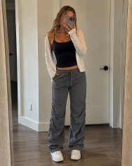 Ženske športne hlače za jogging dolge hitro sušeče temno sive XL, 90% najlon 10% elastan, nastavljiv pas z vrvico, nastavljiv spodnji del hlačnice, 2 žepa, za višine od 177 cm, pomlad poletje