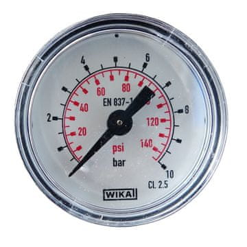 Bourdonova cev za manometer, območje 0–10 barov (0–140 psi), premer 40 mm, zadnji priključek 1/8