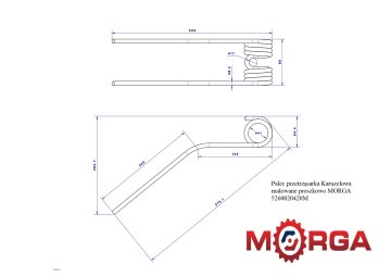 Zob za rotacijski obračalnik-zgrabljalnik , premer 8,5 mm, dolžina 360 mm, 4-tuljavski, prašno barvan