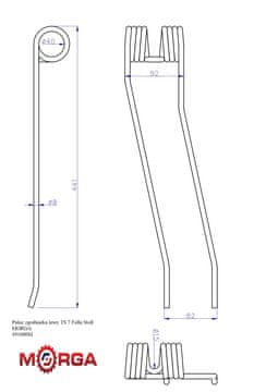 Levi zob za obračalnik-zgrabljalnik TS 7 FI-8 mm L-450 mm Fella Stoll 491000 prašno barvan