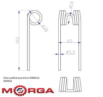 Krone 938053.0 pobiralni zob FI-5 mm L-160 mm prašno barvan