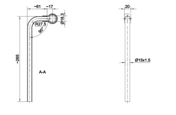 Ukrivljena cev 90 stopinj FI-15 z 18 mm ušesom, dolžina 300 mm HYDRAL