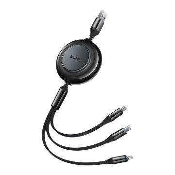 BASEUS Bright Mirror 2 zložljivi 3-v-1 kabel USB-micro Lightning USB C 3,5A 1,1 m črne barve CAMJ010001