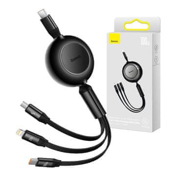 BASEUS Bright Mirror 2 zložljivi 3-v-1 kabel SB Type-C - Micro USB + Lightning + USB Type-C 3,5A 1,1 m 100 W črne barve CAMJ010201