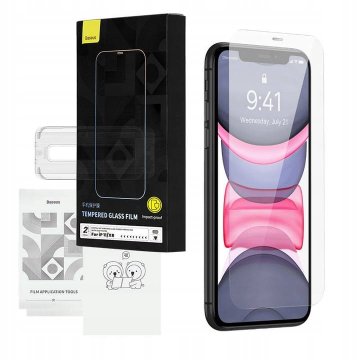 BASEUS Kaljeno steklo Crystal HD 0,3 mm za iPhone 11 / XR + komplet za čiščenje (2 kosa) SGJC091702