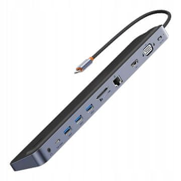 BASEUS Hub 11v1 EliteJoy Gen2 3xUSB3.0 USB-C 100W RJ45 LAN HDMI AUX VGA SD/TF WKSX030013