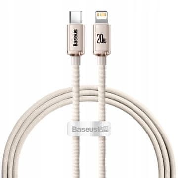 BASEUS Kabel Crystal Shine USB Type-C za iPhone Lightning, 1,2 m, roza, 20 W, CAJY001304