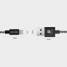 Dux Ducis K-ONE najlonski mikro kabel 2.1A 3m črne barve