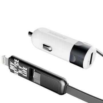 REMAX avto polnilec 3.4A Lightning microUSB srebrne barve