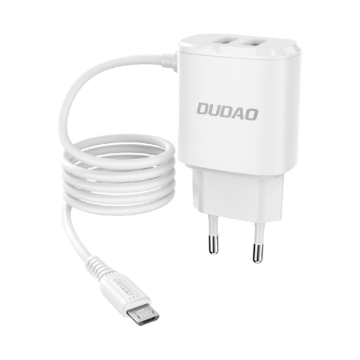 DUDAO Polnilnik 2xUSB mikro kabel 12W A2ProM bele barve