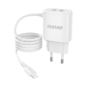 DUDAO Polnilnik 2xUSB Lightning 12W A2ProL bele barve