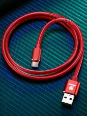 Dux Ducis PREMIUM K-MAX USB-C QC3.0 5A 1m kabel rdeče barve z usnjenim opletom