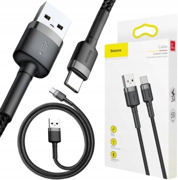 BASEUS Cafule Cable najlonski kabel USB / USB-C QC3.0 3A 0,5M ČRN CATKLF-AG1