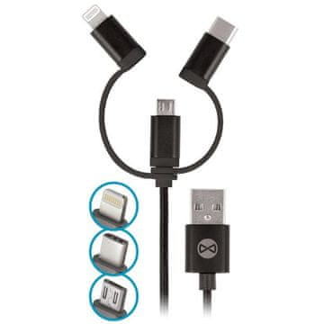 Forever Kabel 3v1 Micro Type-C Lightning, črne barve, 1 m