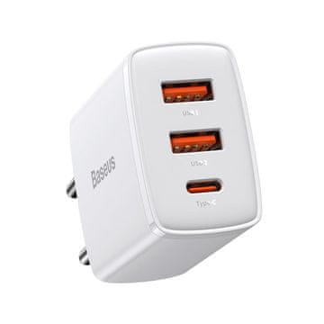 BASEUS KOMPAKTNI HITR STENSKI POLNILEC 2XUSB 1XUSB C 30W 3A PD BEL PD CCXJ-E02