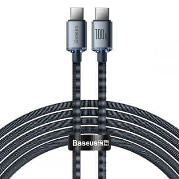 BASEUS Kabel Crystal Shine USB C-USB C 2M 100W 5A ČRNE barve za prenosnik MacBook CAJY000701