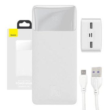 BASEUS Bipow prenosna baterija 30000mAh 15W 2xUSB 1xUSB-C 1xmikro zaslon bela PPDML-K02