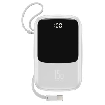 BASEUS Qpow prenosna baterija 10000mAh 3A 15W vgrajen USB-C kabel LCD zaslon PPQD-A02