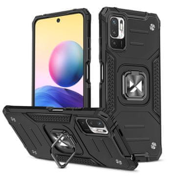 WOZINSKY Ovitek Ring Armor za Xiaomi Redmi Note 10 5G črne barve