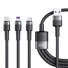 XO NB-Q191 3v1 USB kabel - Lightning + USB-C + microUSB 1,2 m 40 W črne barve