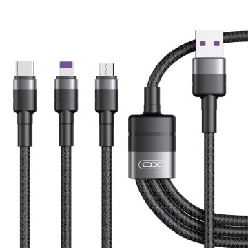 XO NB-Q191 3v1 USB kabel - Lightning + USB-C + microUSB 1,2 m 40 W črne barve