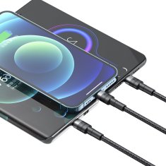 XO NB-Q191 3v1 USB kabel - Lightning + USB-C + microUSB 1,2 m 40 W črne barve