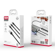 XO NB-Q191 3v1 USB kabel - Lightning + USB-C + microUSB 1,2 m 40 W črne barve