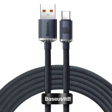 BASEUS Crystal Shine hitri USB kabel - USB tip C 2 m 6A 100W črne barve USB 2.0 CAJY000501