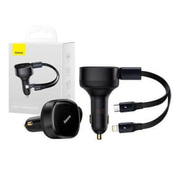 BASEUS Avtomobilski polnilnik z zložljivim kablom 2-v-1 USB C iPhone Lightning 30W CGTX000001