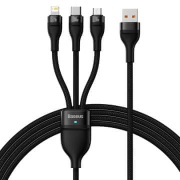 BASEUS FLASH SERIJA II MOČAN KABEL 3-V-1 USB C/IPHON/MICRO 100W 1,2 M ČRN CASS030001