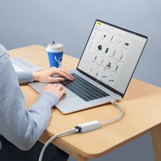 BASEUS Lite zunanja omrežna kartica HUB ADAPTER USB C RJ-45 LAN 1Gbps bela WKQX000302