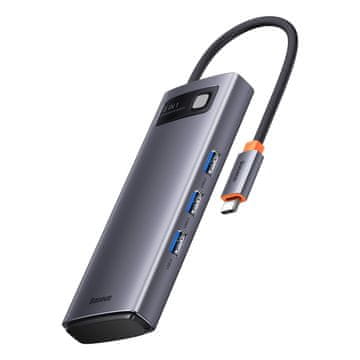 BASEUS Metal Gleam HUB 6v1 USB C 3xUSB3.2gen.1 1xPD 100W 1xSD bralnik kartic siv WKWG030213