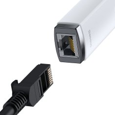 BASEUS Lite zunanja omrežna kartica HUB ADAPTER USB C RJ-45 LAN 1Gbps bela WKQX000302