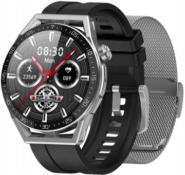 Rubicon Pametna ura RNCE88 (Sr) Srebrna zapestnica + črn silikon Bluetooth klic