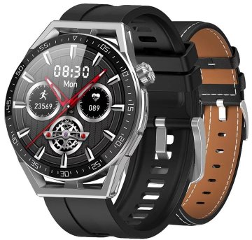 Rubicon Pametna ura RNCE88 (Sr) črno usnje + črn silikon Bluetooth klic