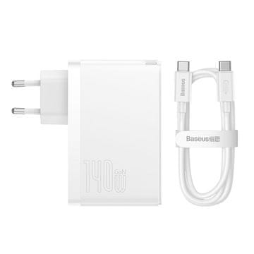 BASEUS Stenski polnilnik GaN5 Pro PD 140W 2x USB-C 1x USB bel + kabel USB-C - USB-C 240W (ž)