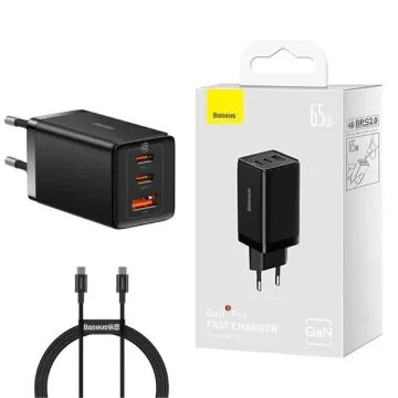 BASEUS Polnilnik GaN5 Pro 65W 3USB (1xUSB-A 2xUSB-C) PD QC4.0 + CC kabel CCGP120201