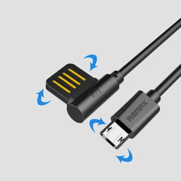 REMAX dvostranski USB-micro USB kabel 1 m ukrivljen 2,1 A RC-075m srebrne barve