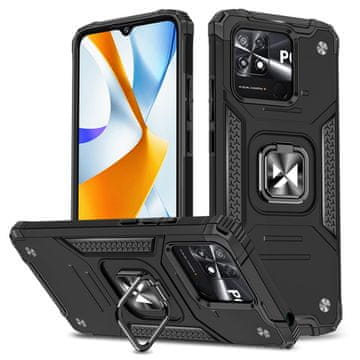 WOZINSKY Ovitek Ring Armor za Xiaomi Poco C40 črne barve