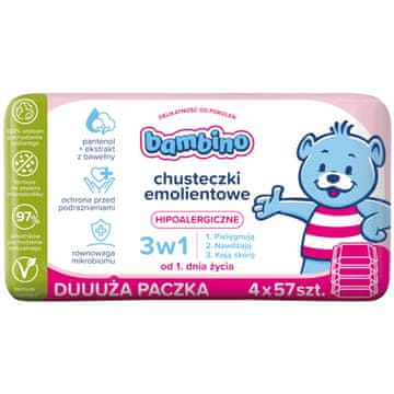BAMBINO hipoalergeni vlažni robčki z mehčalno teksturo 4 x 57 kosov.