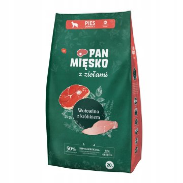 Pan Mięsko Suha hrana za pse Mr. Meat z zelišči govedina, zajec srednje pasme 1 kos.