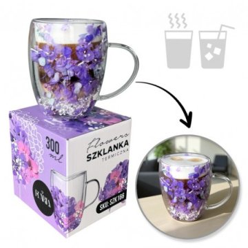 eCarla Termo kozarec s cvetjem v notranjosti, gipsofila hortenzije (SZK166) 300 ml 1 kos