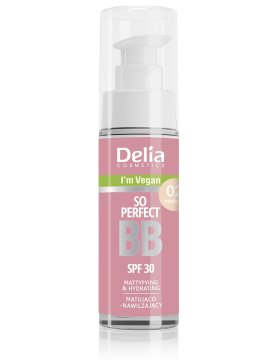DELIA So Perfect 02 srednje velika BB krema za obraz z zaščitnim faktorjem 30, matirajoča in vlažilna, 30 ml